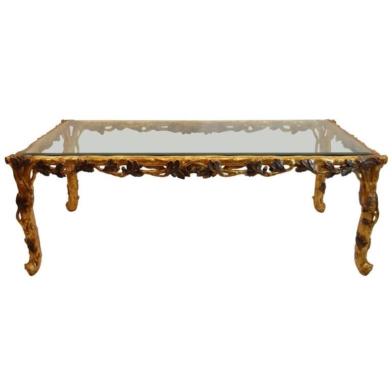Italian Gold Leaf Carved Wood Coffee Table With Beveled Glass Top For With Regard To Most Current Antique Gold And Glass Coffee Tables (View 10 of 10)