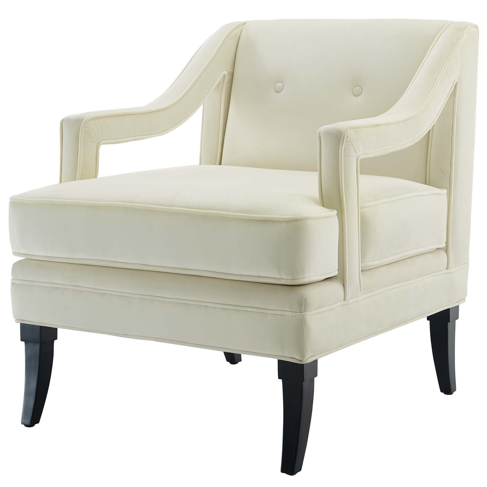 Ivory Button Tufted Vanity Stools Inside Popular Concur Button Tufted Upholstered Velvet Armchair Ivory (View 8 of 10)