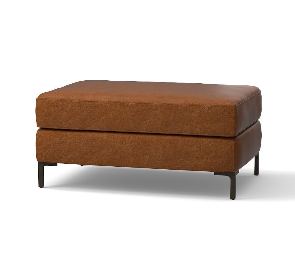 Jake Leather Ottoman, Down Blend Wrapped Cushions, Nubuck Black With Regard To Popular Caramel Leather And Bronze Steel Tufted Square Ottomans (View 1 of 10)