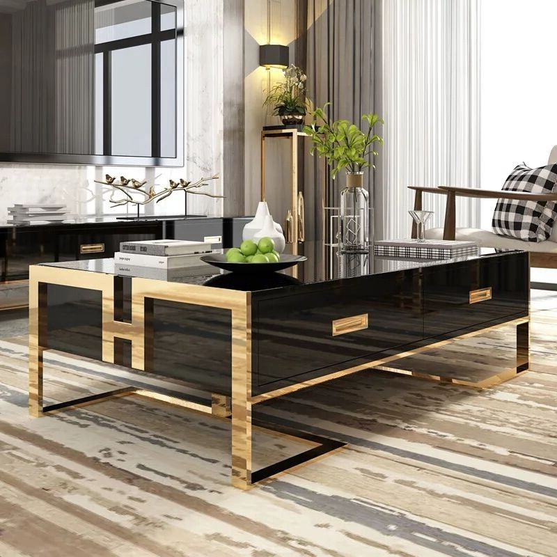 Jocise Contemporary White Rectangular Storage Coffee Table With Drawers Pertaining To Widely Used Walnut And Gold Rectangular Coffee Tables (View 5 of 10)