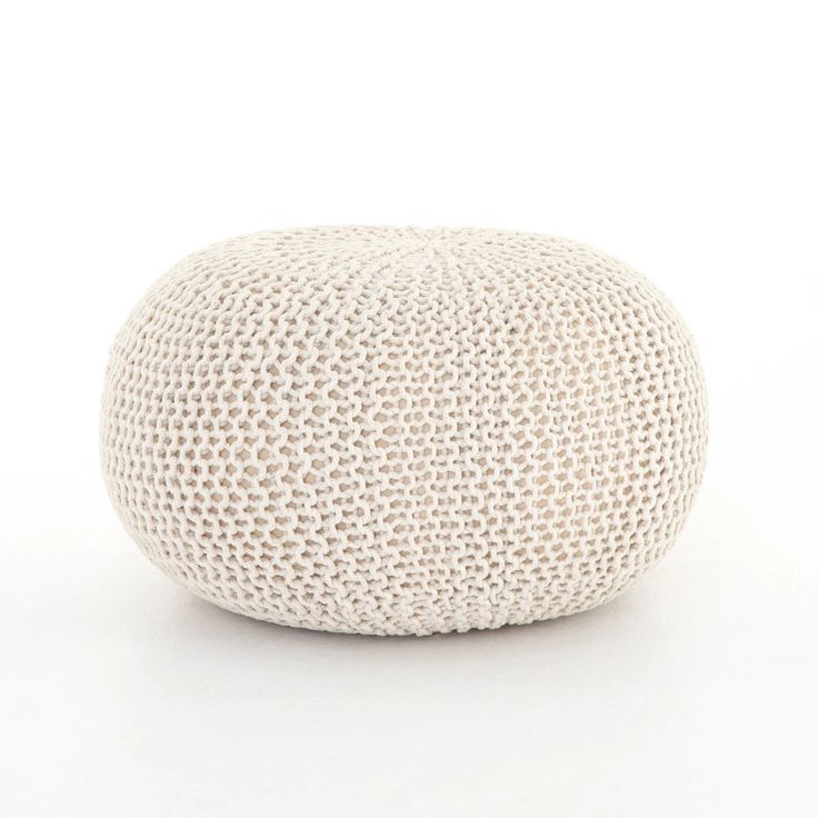 Jute Knit Pouf White In  (View 3 of 10)