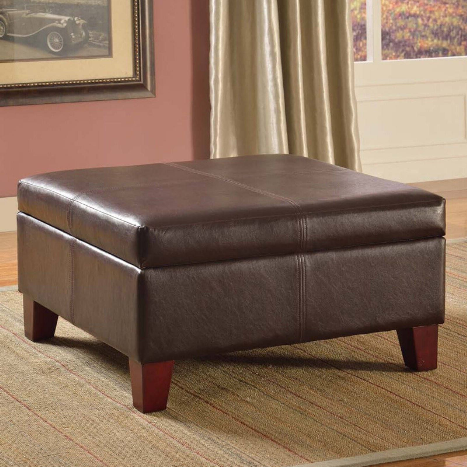Kinfine Usa Luxury Large Faux Leather Storage Ottoman – Walmart Intended For Preferred Fabric Oversized Pouf Ottomans (View 2 of 10)