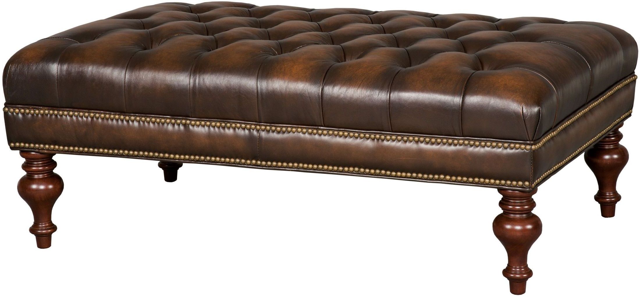 Kingley Brown Tufted Cocktail Leather Ottoman From Hooker (View 10 of 10)