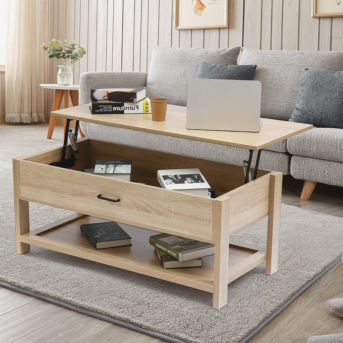 Latest 3 Piece Shelf Coffee Tables Within Nordic Style Wooden Lift Top Coffee Table End Tea Tables With Hidden (View 5 of 10)