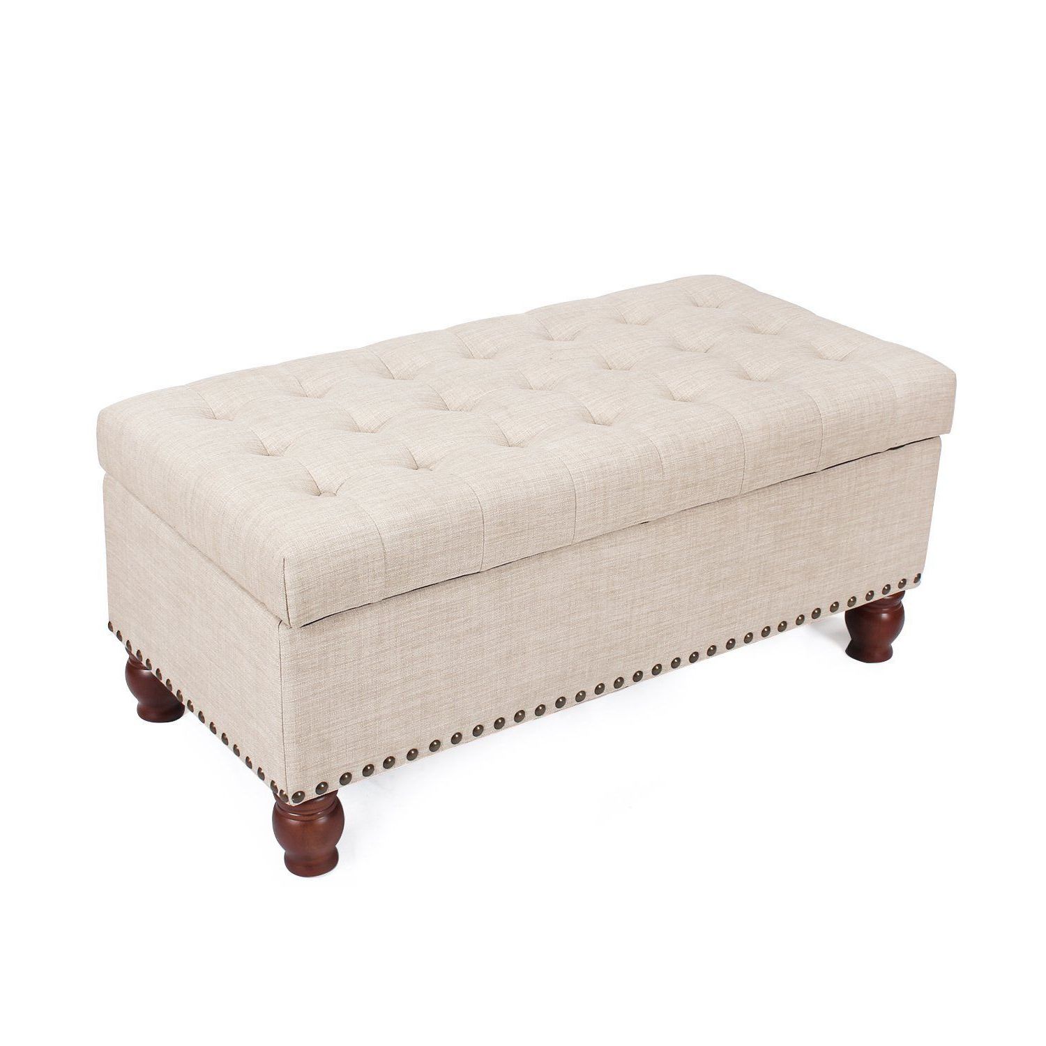 Latest Adeco Faux Linen Fabric Retangular Tufted Lift Top Storage Ottoman With Linen Tufted Lift Top Storage Trunk (View 2 of 10)