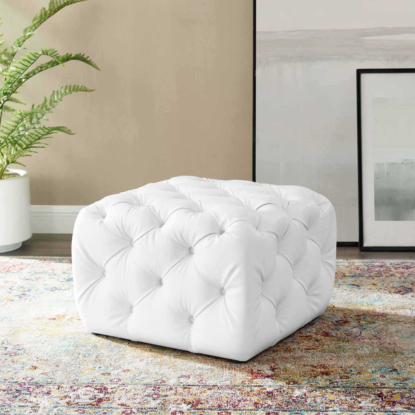 Latest Anthem Tufted Button Square Faux Leather Ottoman White Intended For White Leatherette Ottomans (View 1 of 10)