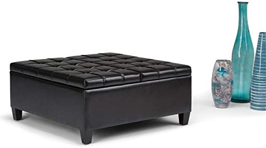Latest Black Leather And Bronze Steel Tufted Ottomans In Amazon: 36" Wide Transitional Fabric Faux Leather Upholstery Button (View 9 of 10)