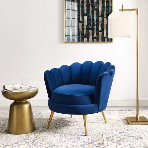 Latest Blue And Gold Round Side Stools Throughout Blue Velvet Round Back Petals Gold Legs Armchair (View 5 of 10)