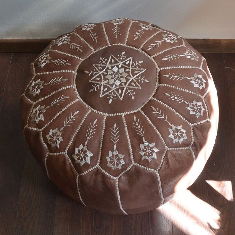 Latest Brown 20x13 // Moroccan Pouf Ottoman // Round (View 8 of 10)
