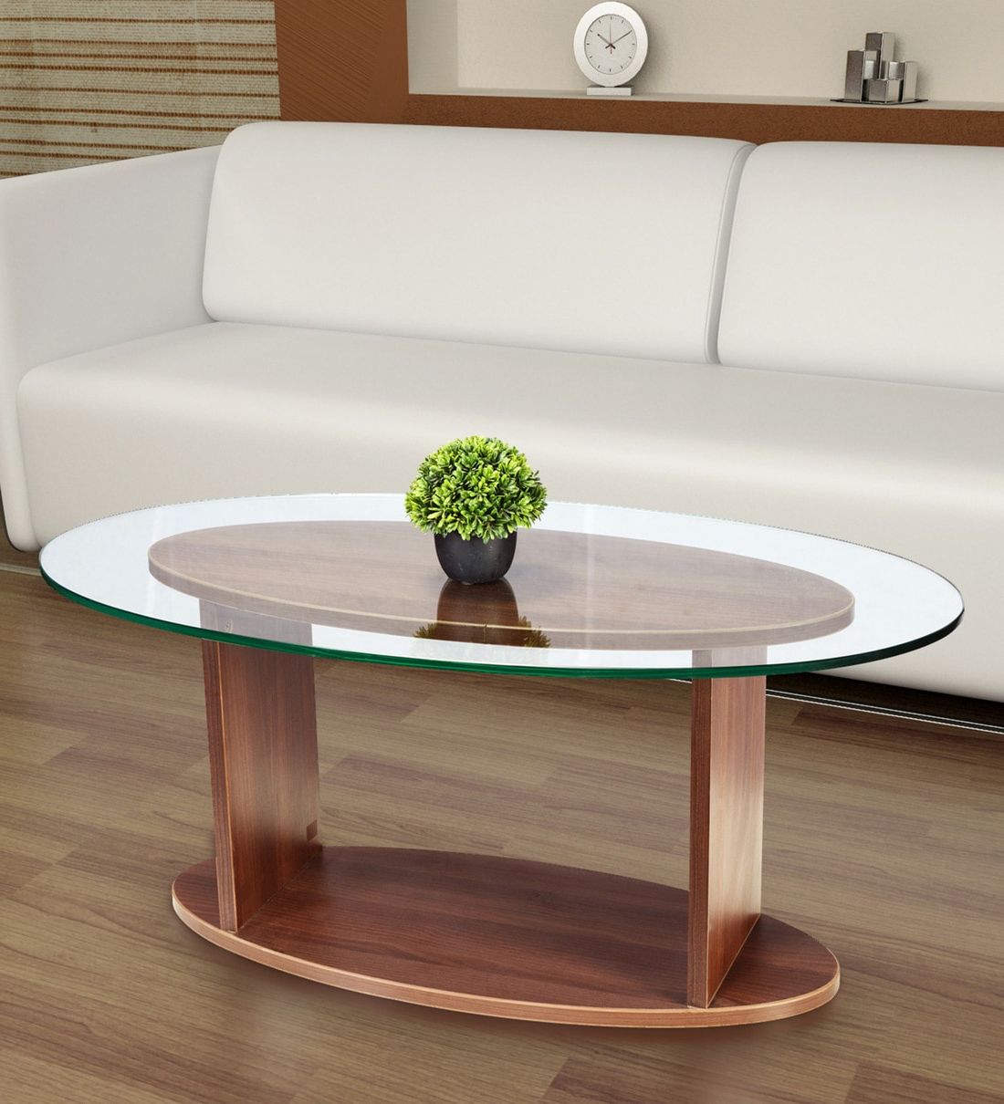 Latest Glass And Pewter Coffee Tables In Buy Oval Shaped Glass Top Coffee Table In Walnut Finishaddy Design (View 10 of 10)