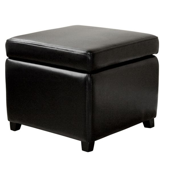 Latest Julian Black Leather Small Storage Cube Ottoman – On Sale – Overstock With Regard To Black Leather And Gray Canvas Pouf Ottomans (View 8 of 10)