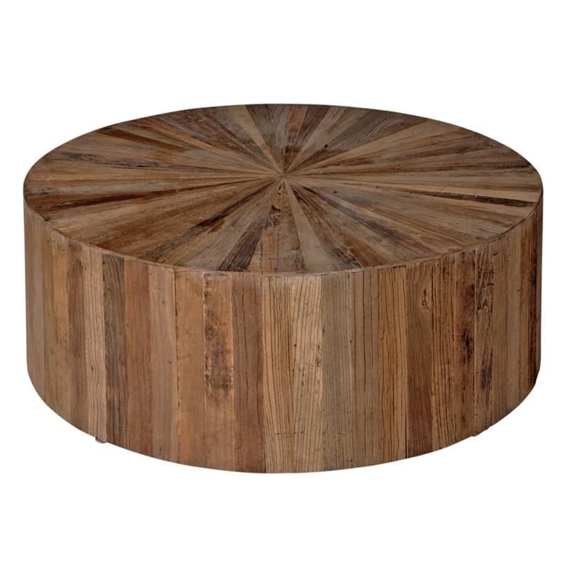 Latest Light Natural Drum Coffee Tables Intended For Cyrus Rustic Lodge Natural Brown Reclaimed Elm Wood Drum Round Block (View 5 of 10)