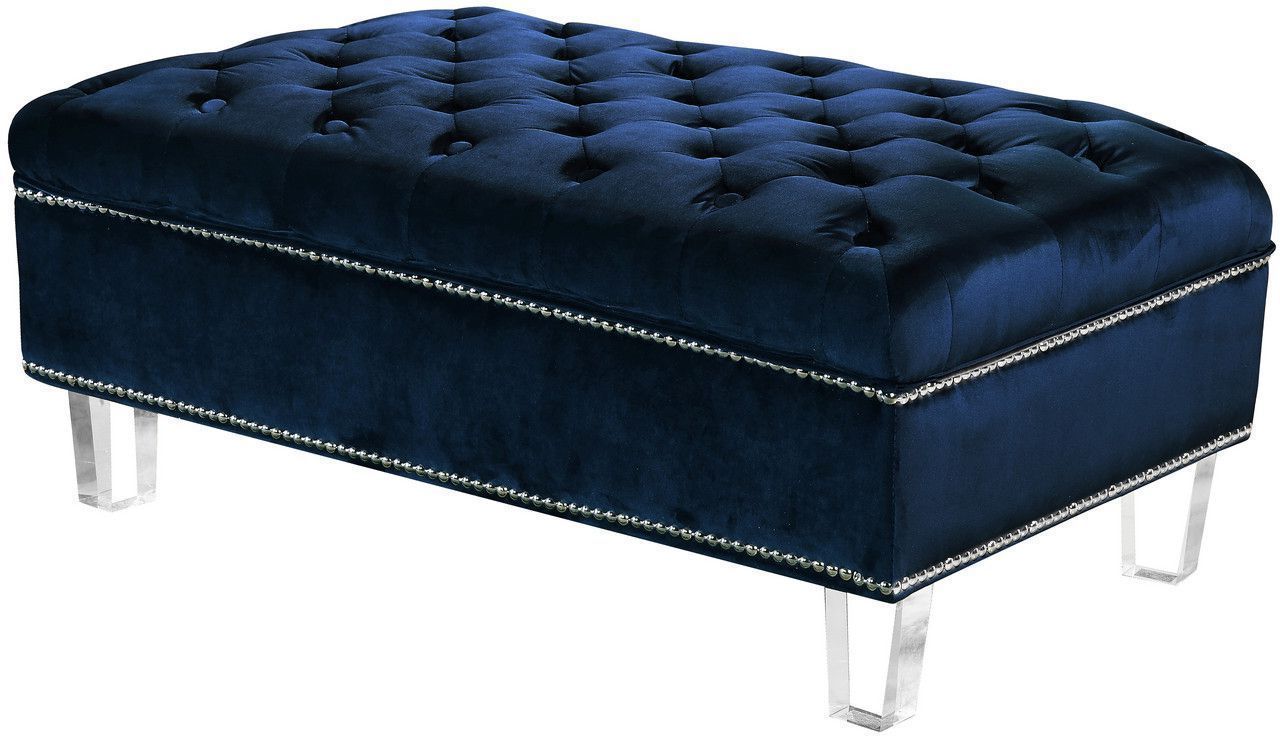 Latest Maxim Modern Button Tufted Navy Velvet Ottoman With Silver Nailhead Trim Intended For Tufted Gray Velvet Ottomans (View 2 of 10)