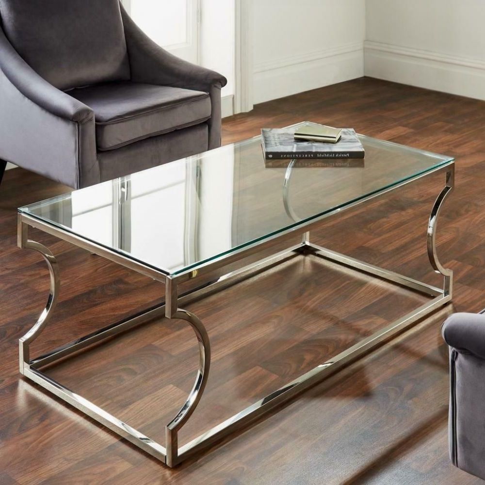 Latest Modern Silver Stainless Steel Metal Clear Glass Top Coffee Table With With Clear Coffee Tables (View 1 of 10)