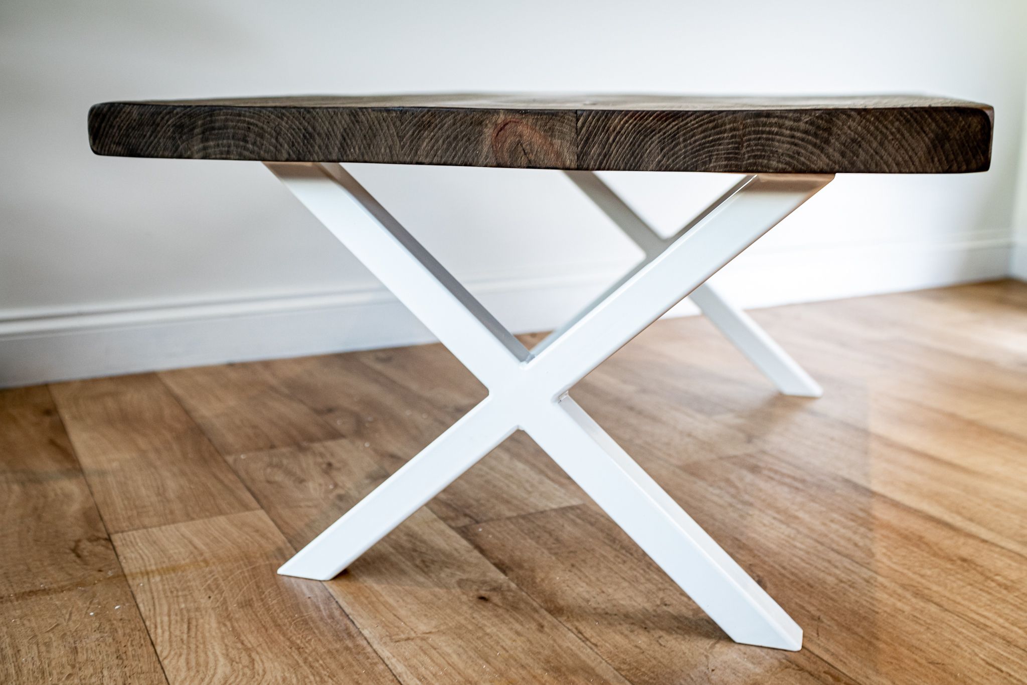 Latest Oak Wood And Metal Legs Coffee Tables Regarding Industrial Coffee Table With White Metal Legs X Frame And Reclaimed (View 7 of 10)