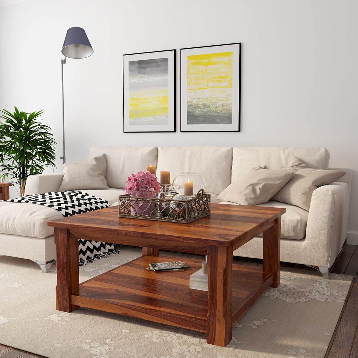 Latest Sierra Nevada 2 Tier Large Rustic Square Coffee Table Inside Large Modern Coffee Tables (View 7 of 10)
