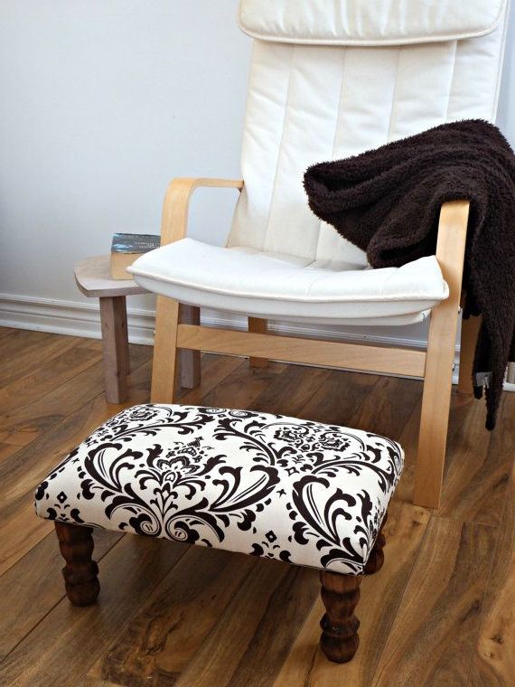 Latest Upholstered Ottoman Footstool Beige And Brown Fabric Pattern,rustic Pertaining To Cream Velvet Brushed Geometric Pattern Ottomans (View 9 of 10)