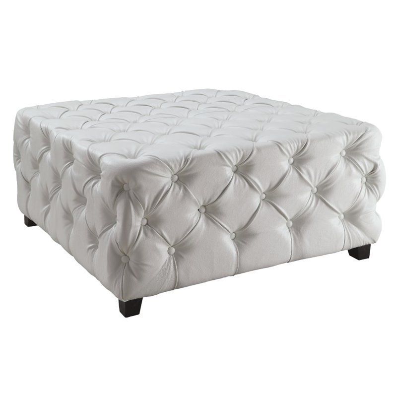 Latest White Leatherette Ottomans In Furniture Of America Sousa Square Tufted Leather Ottoman In White – Idf (View 7 of 10)