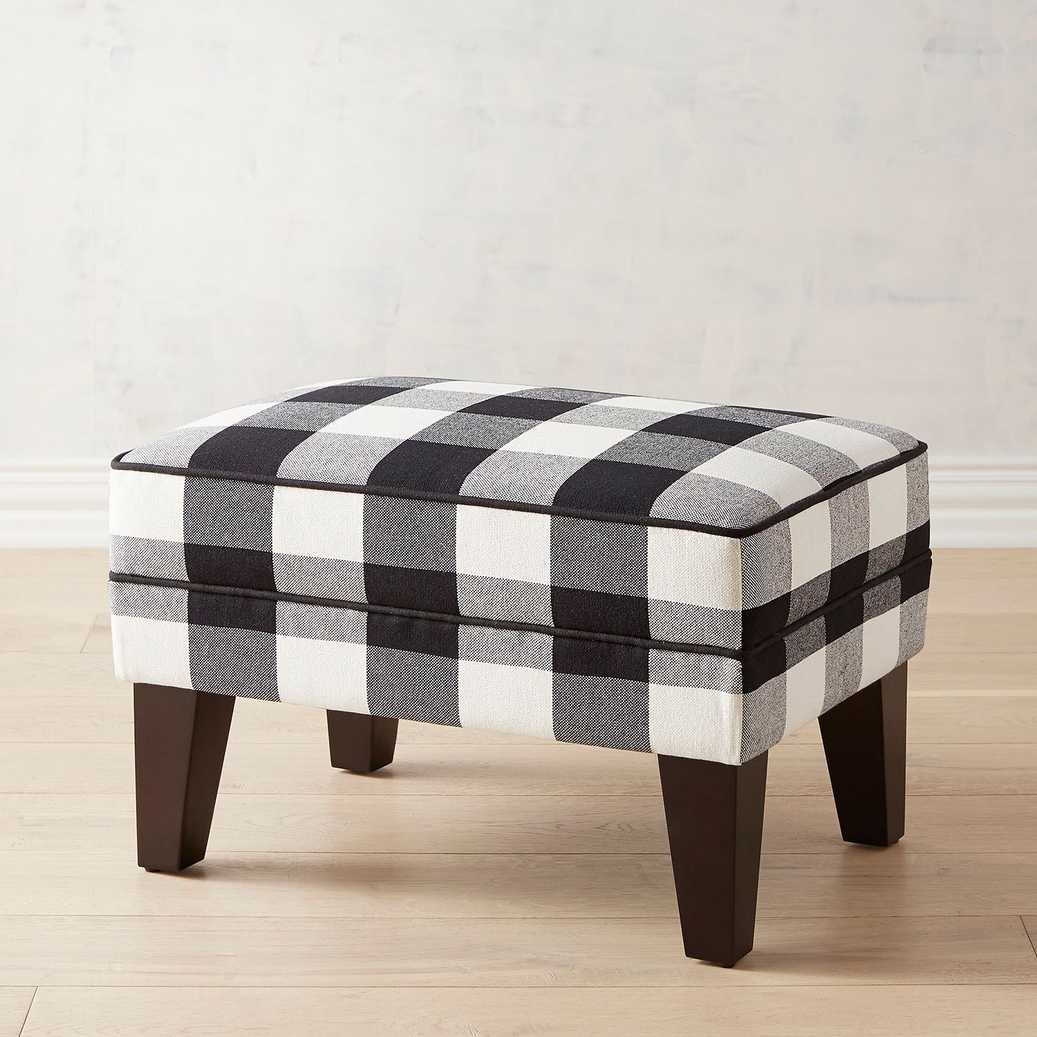Latest White Solid Cylinder Pouf Ottomans Throughout Lyndee Buffalo Check Ottoman – Pier (View 3 of 10)