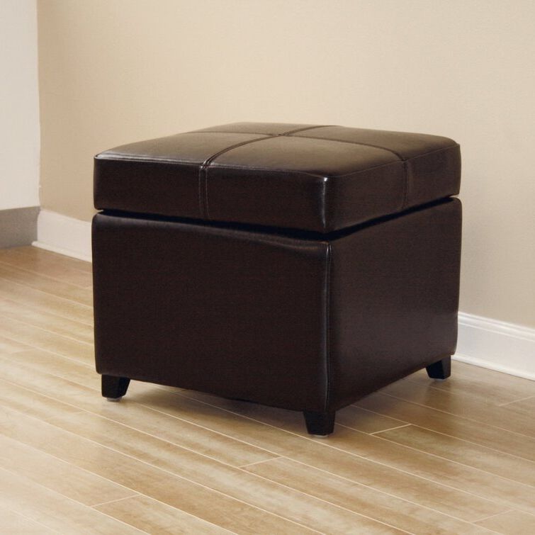 Latitude Run® Black Full Leather Storage Cube Ottoman (View 3 of 10)