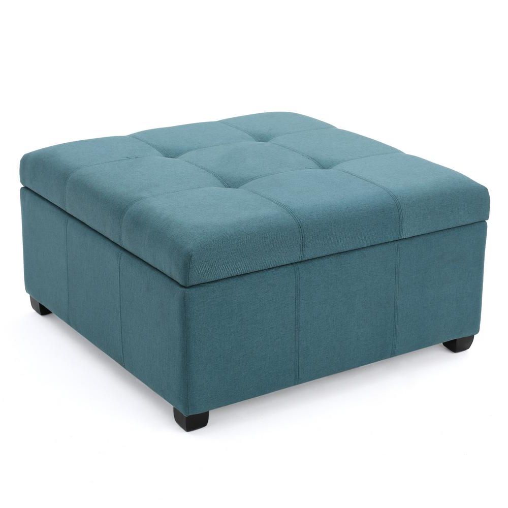 Lavender Fabric Storage Ottomans Inside Widely Used Noble House Carlsbad Dark Teal Fabric Storage Ottoman 299736 – The Home (View 3 of 10)