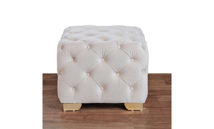 Lea Luxe And Glam Velvet Fabric Gold Accents Tufted Cube Ottoman (View 6 of 10)