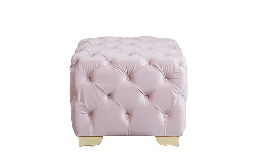 Lea Luxe And Glam Velvet Fabric Gold Accents Tufted Cube Ottoman (View 3 of 10)