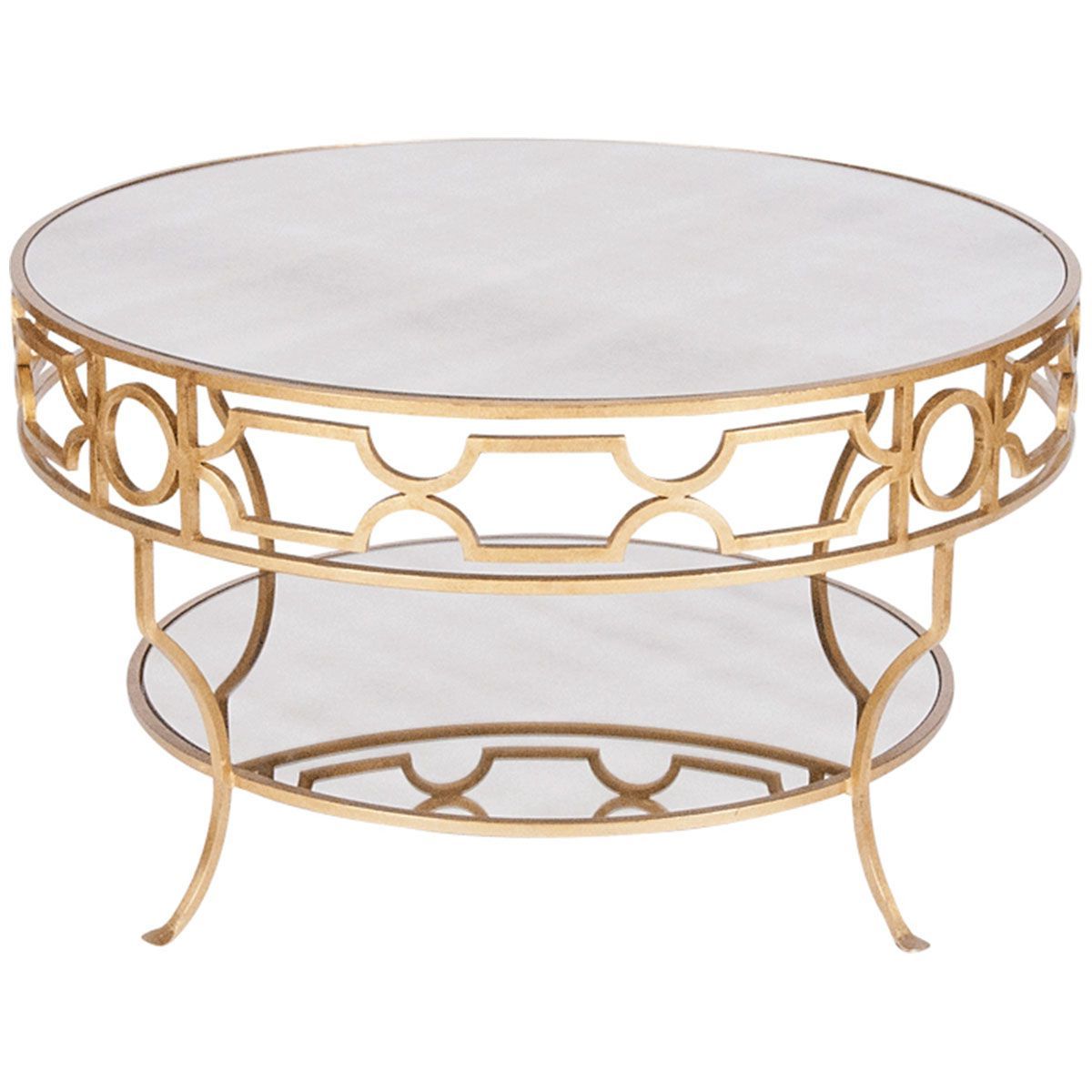 Leaf Round Coffee Tables For 2020 Worlds Away Two Tier Round Gold Leaf Coffee Table With Plain Mirror (View 8 of 10)