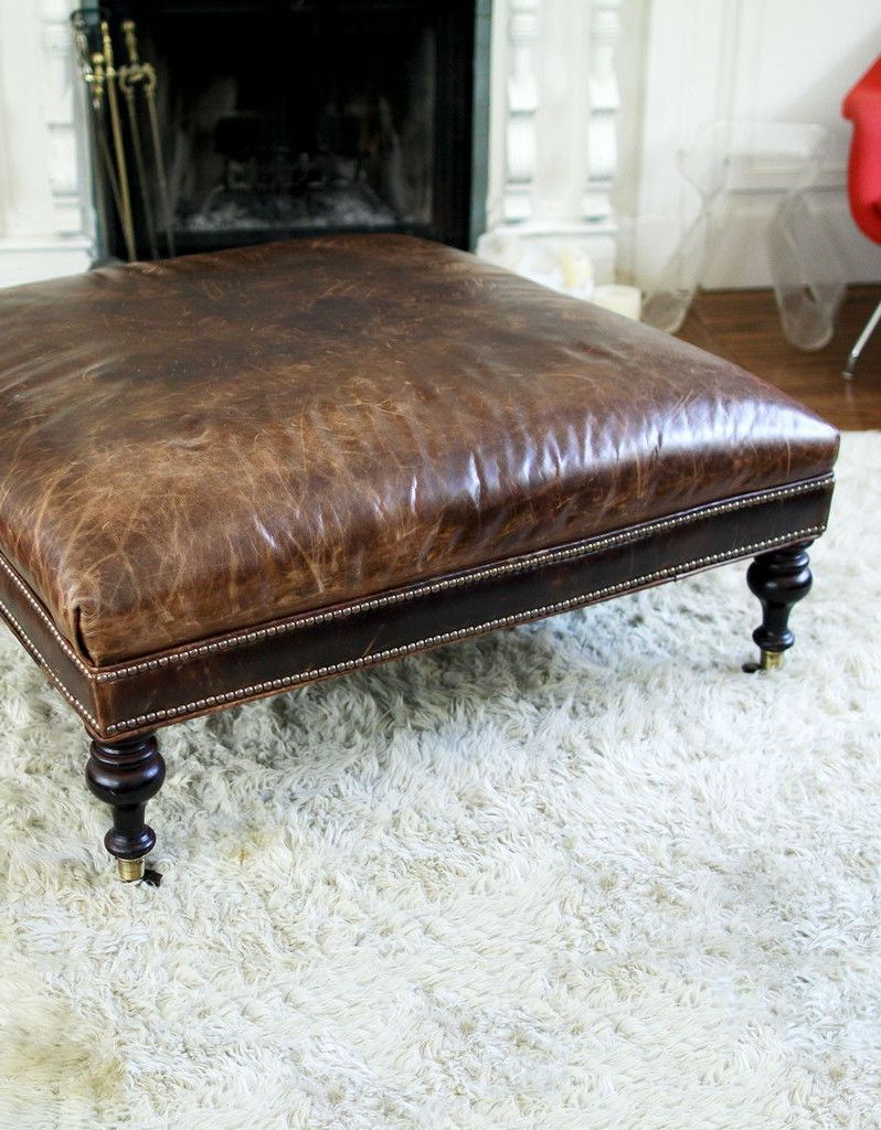 Leather Ottoman Coffee Table With Well Known Espresso Leather And Tan Canvas Pouf Ottomans (View 5 of 10)