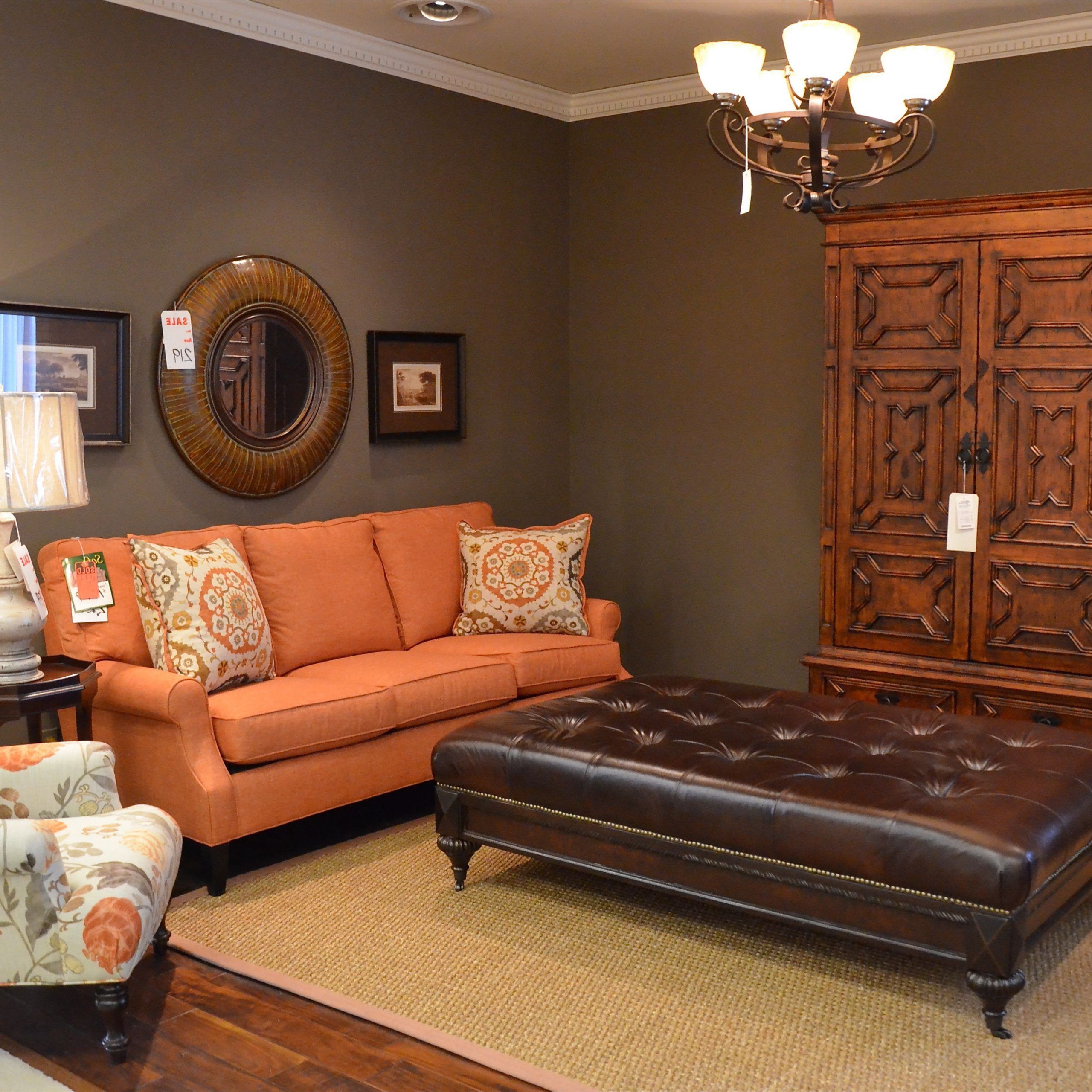 Leather Ottoman Gives An Eclectic Feel To A Formal Space With Oriental For Fashionable Tuxedo Ottomans (View 4 of 10)