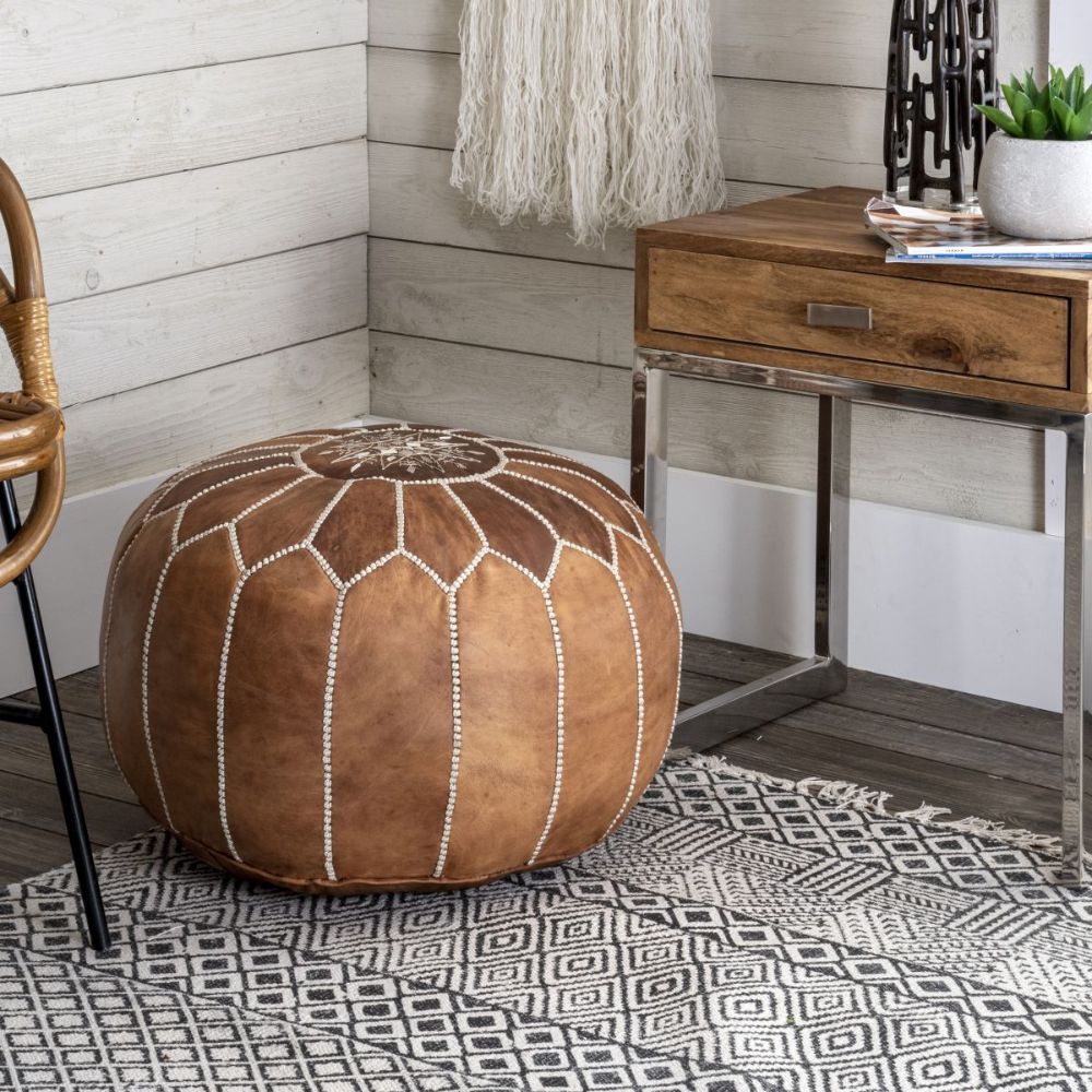 Leather Pouf Ottoman, Moroccan Leather With Recent Brown Moroccan Inspired Pouf Ottomans (View 3 of 10)