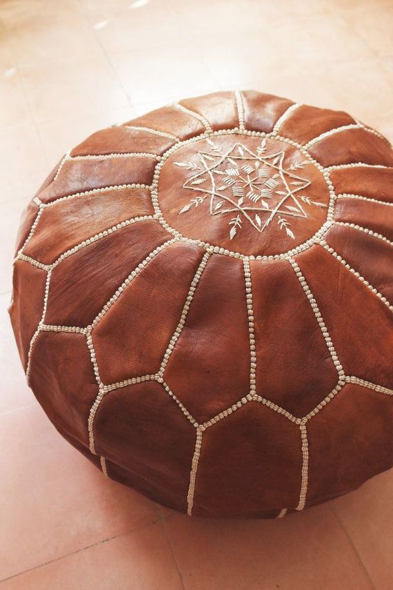 Leather Pouf With Regard To Well Known Brown Leather Tan Canvas Pouf Ottomans (View 3 of 10)