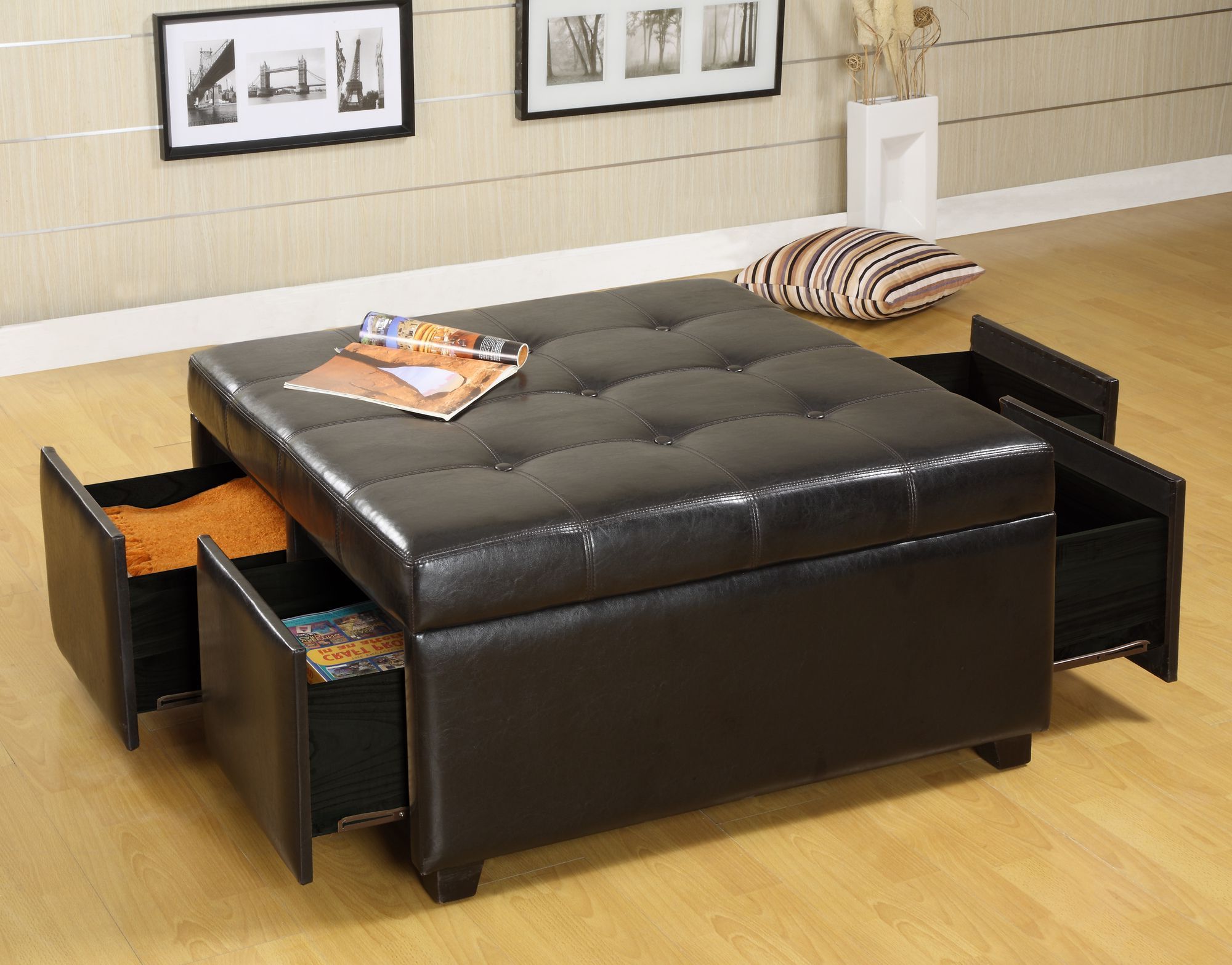 Leather Storage Ottoman, Storage Ottoman Coffee Within Popular Brown Leather Square Pouf Ottomans (View 9 of 10)