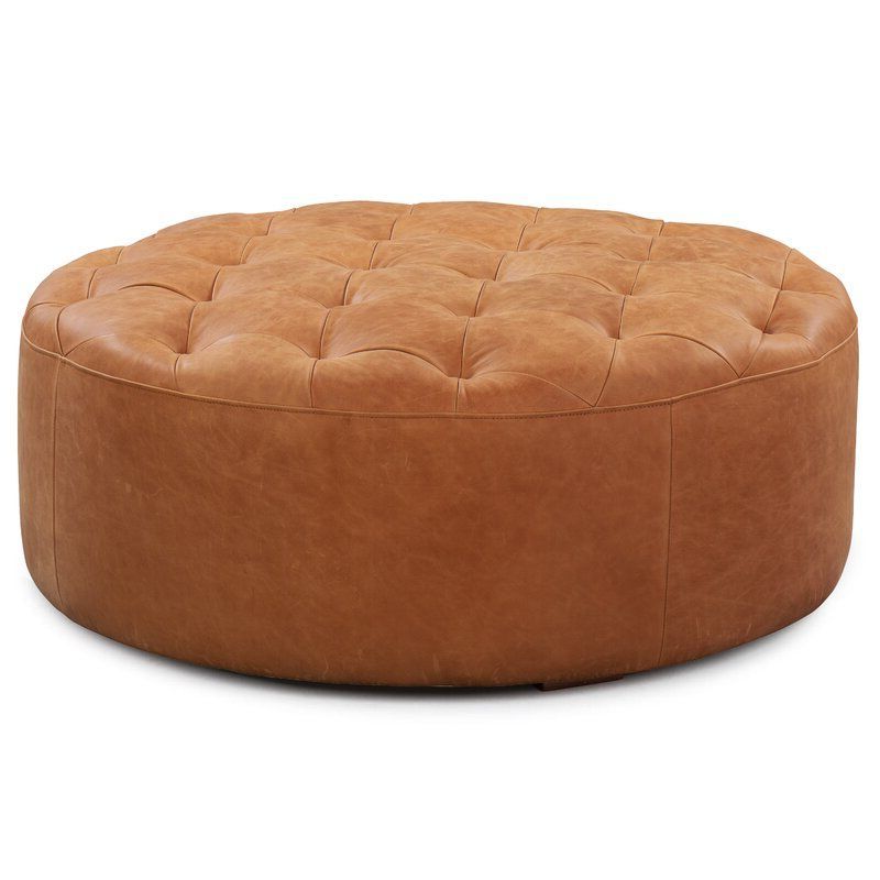 Leather With Regard To Brown Leather Hide Round Ottomans (View 9 of 10)