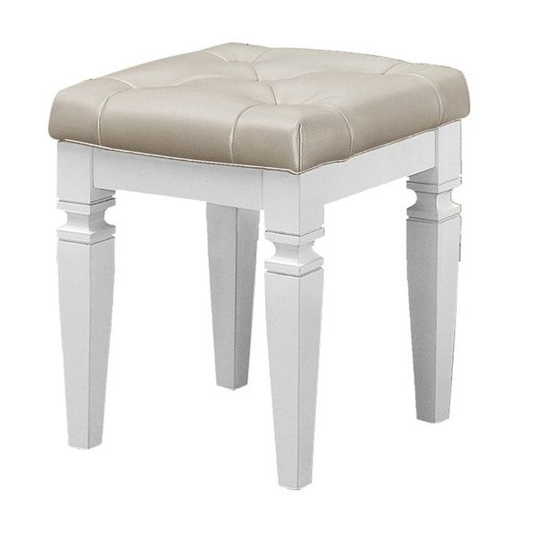 Leatherette Tufted Vanity Stool With Tapered Leg Support, Beige And Within Preferred White And Clear Acrylic Tufted Vanity Stools (View 10 of 10)
