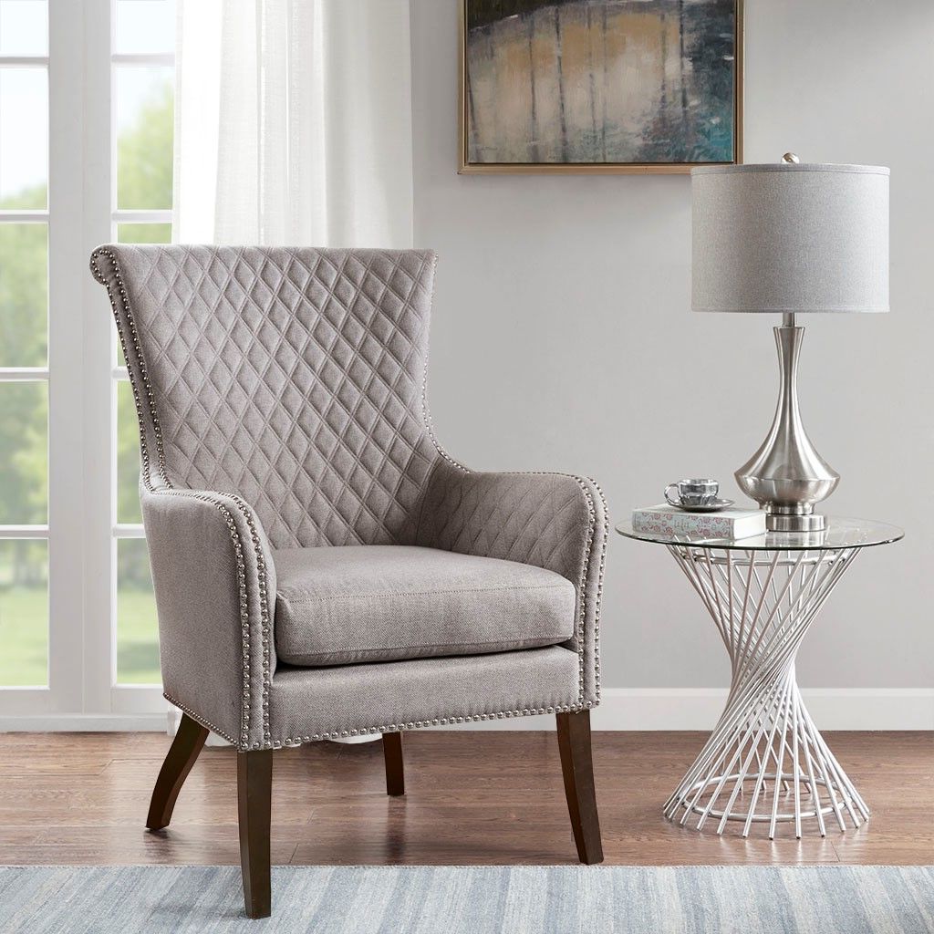 Light Beige Round Accent Stools Throughout Most Recent Heston Accent Chair Solid Wood Light Grey Contemporary Madison Park (View 5 of 10)