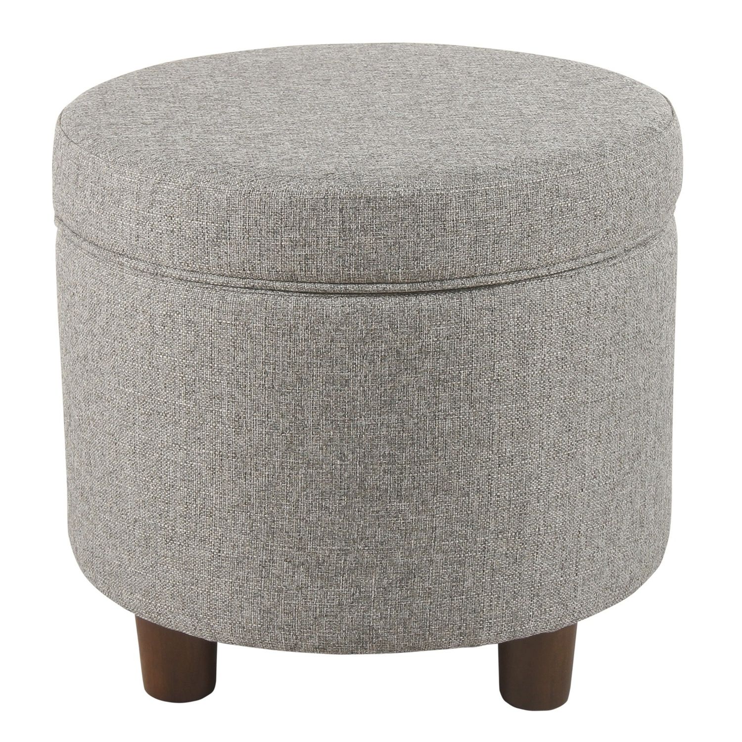 Light Gray Fabric Tufted Round Storage Ottomans Pertaining To 2019 Benzara Fabric Upholstered Round Wooden Ottoman With Lift Off Lid (View 8 of 10)