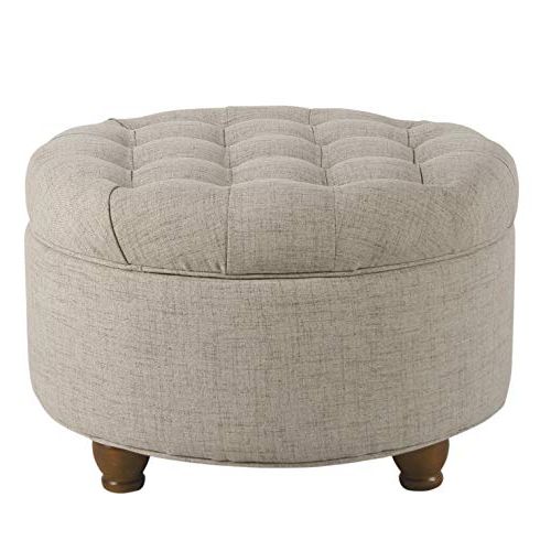 Light Gray Tufted Round Wood Ottomans With Storage Inside Recent Homepop Large Button Tufted Round Storage Ottoman, Light Tan (View 8 of 10)