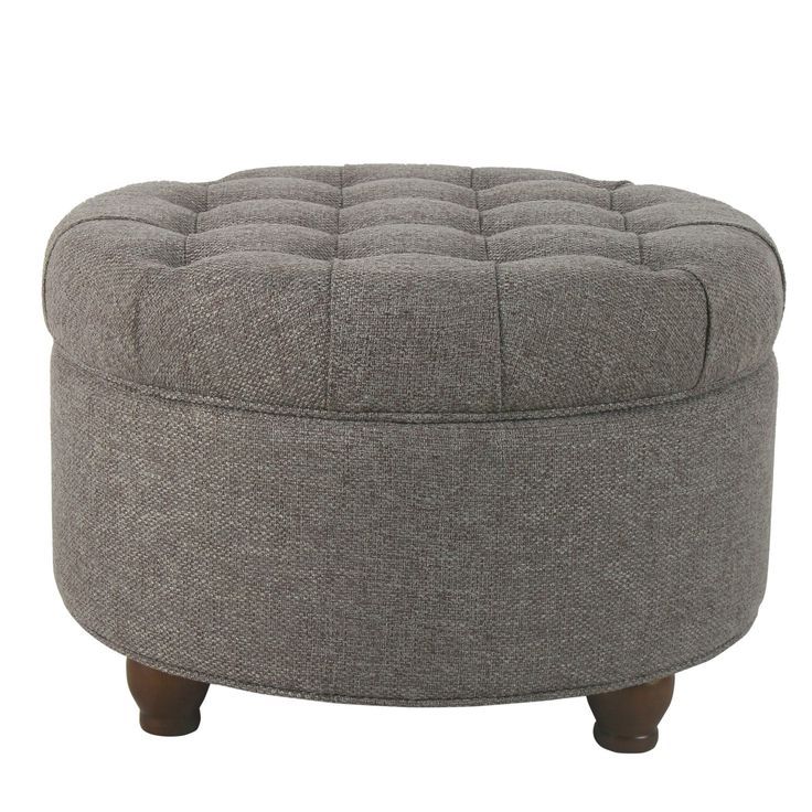 Light Gray Tufted Round Wood Ottomans With Storage With Regard To Well Known Fabric Upholstered Wooden Ottoman With Tufted Lift Off Lid Storage (View 7 of 10)