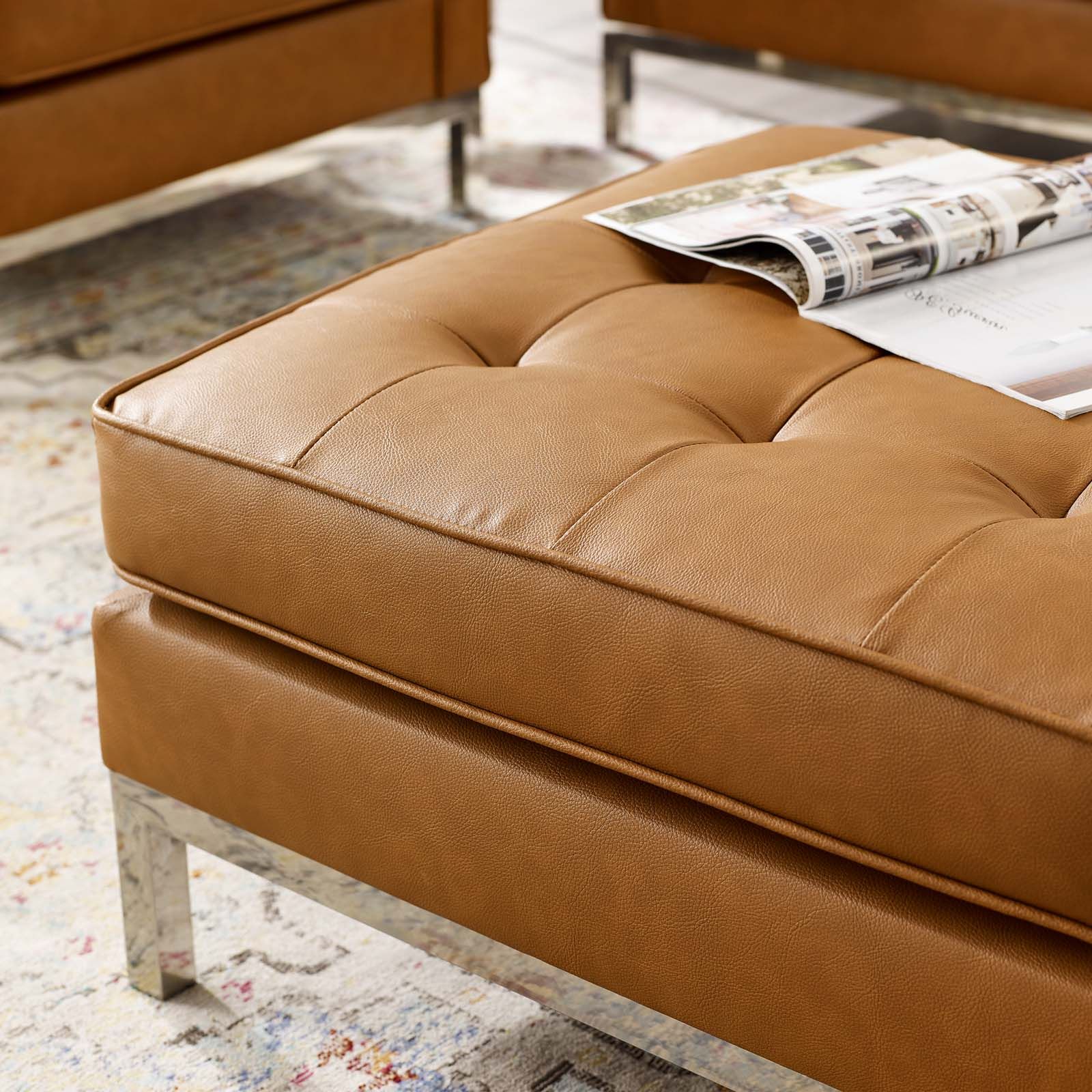 Loft Tufted Upholstered Faux Leather Ottoman Regarding Current Leather Pouf Ottomans (View 5 of 10)
