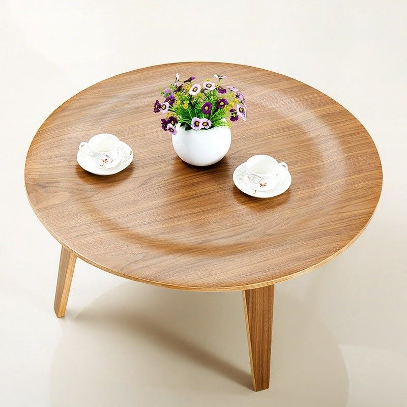 Luxury Mid Century Modern Natural / Walnut Wood Coffee Table Round Tray Within Recent Walnut Wood And Gold Metal Coffee Tables (View 2 of 10)