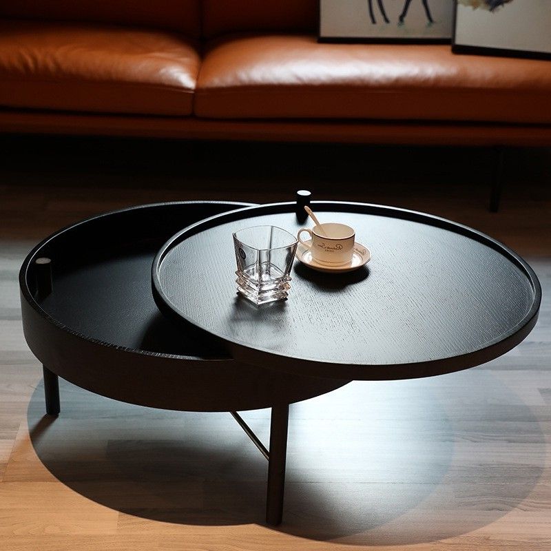Luxury Modern Chic Round Wood Storage Coffee Table Black / Natural Throughout Latest Aged Black Coffee Tables (View 3 of 10)