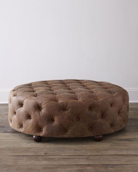 Maddie Round Leather Ottoman (View 9 of 10)