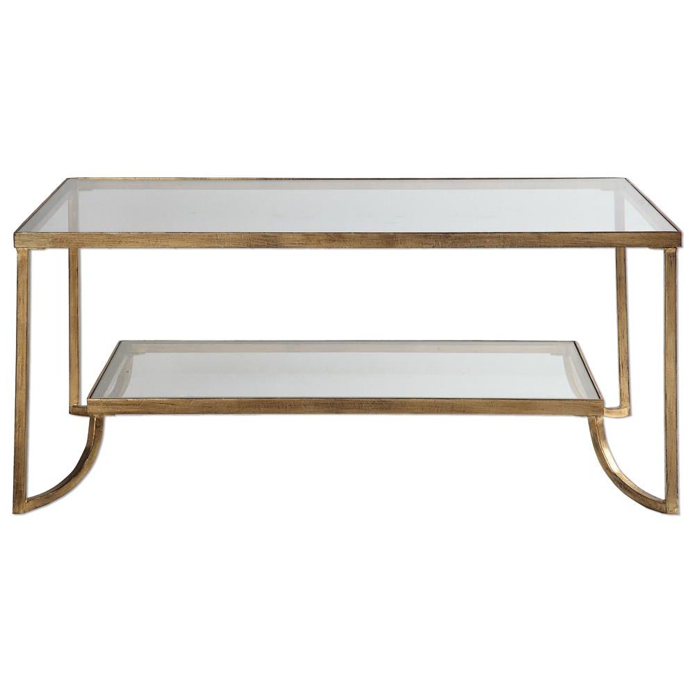 Madox Modern Classic Antique Gold Leaf Glass Rectangular Coffee Table Within Newest Antique Gold Aluminum Coffee Tables (View 5 of 10)