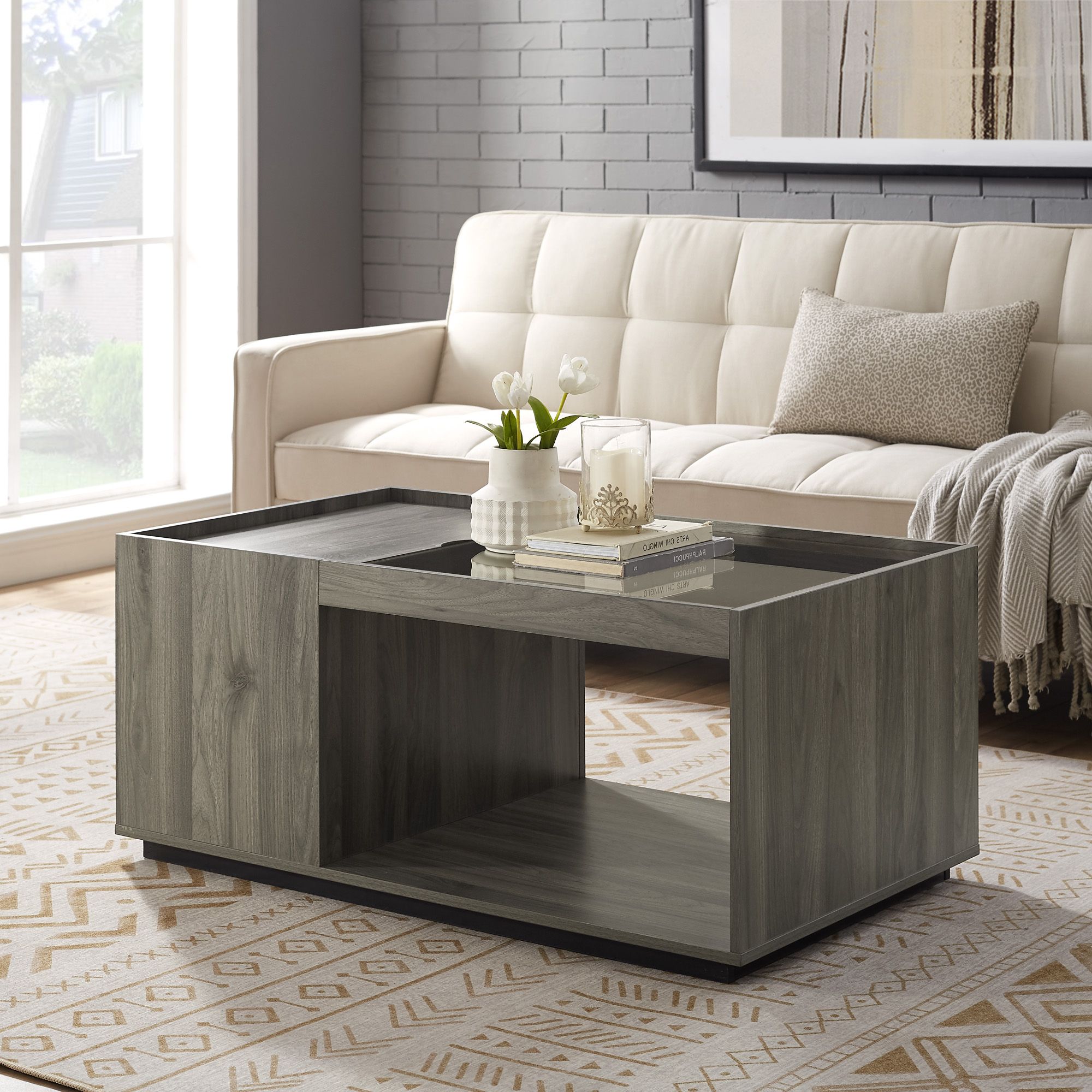 Manor Park Acadia Modern Lift Top Coffee Table, Slate Grey – Walmart With Regard To Widely Used Gray And Black Coffee Tables (View 4 of 10)