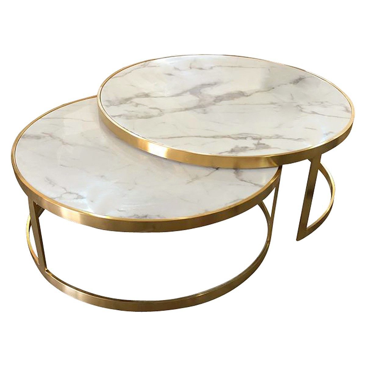 Marble And White Coffee Tables Regarding Fashionable Mirabello 2 Piece Faux Marble Topped Metal Round Nesting Coffee Table (View 9 of 10)
