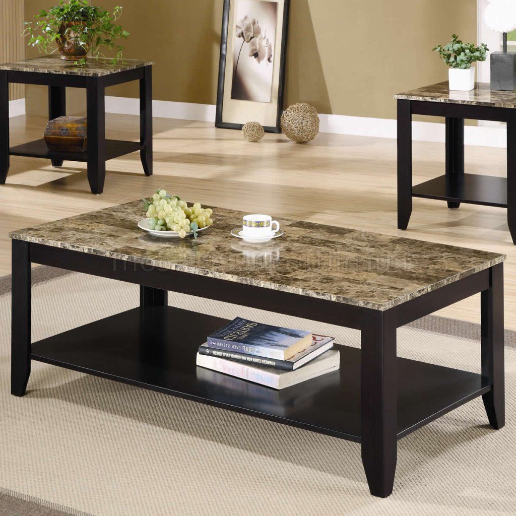 Marble Like Top & Cappuccino Finish Modern 3pc Coffee Table Set Within Recent Marble Top Coffee Tables (View 8 of 10)
