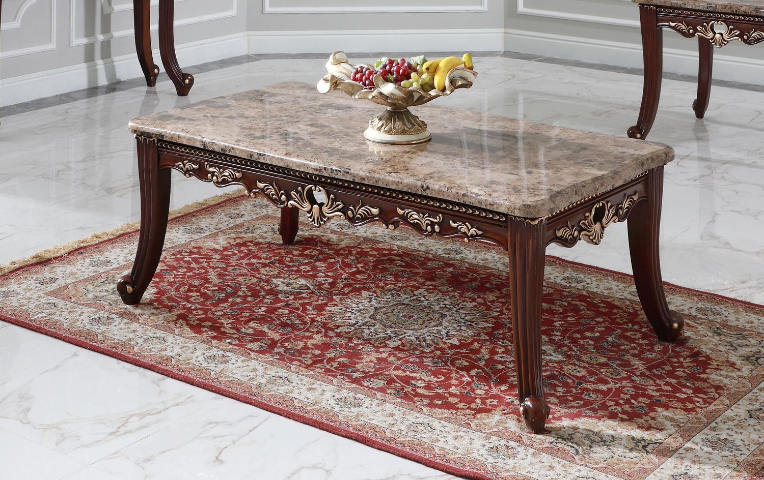 Marble Top Coffee Tables Within Most Popular Azalea Marble Top Traditional Coffee Table In Dark Cherry With Gold Accents (View 6 of 10)
