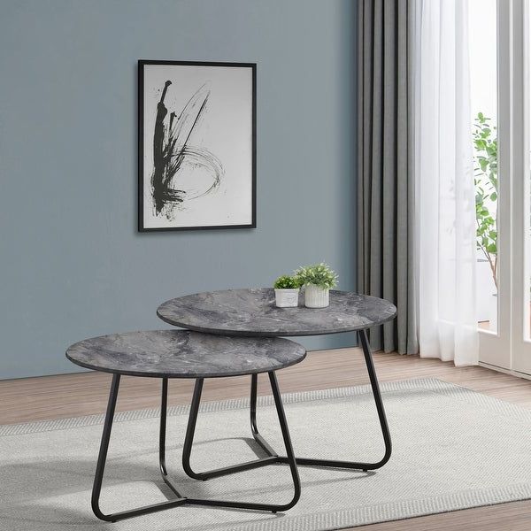 Matte Black Coffee Tables For Most Popular Shop Lennox Faux Slate And Matte Black 2 Piece Coffee Table Set (View 6 of 10)