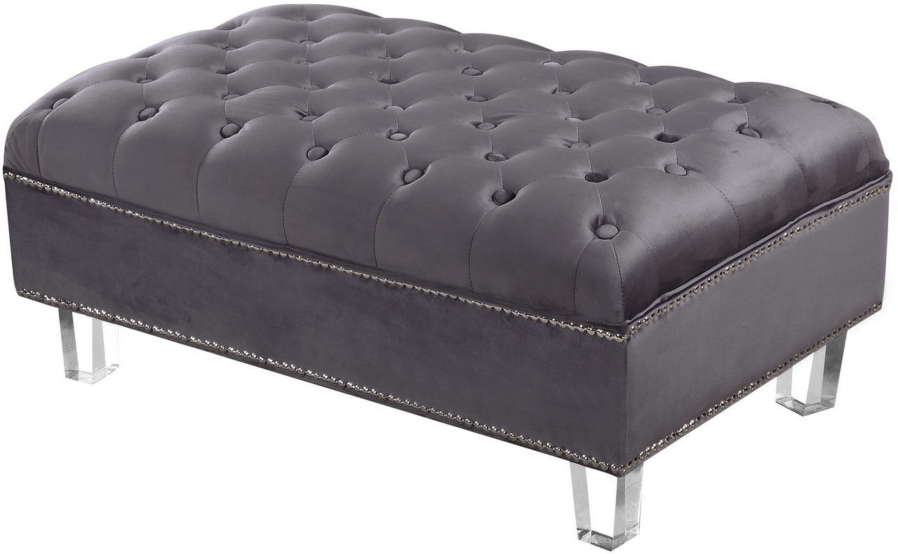 Maxim Modern Button Tufted Grey Velvet Ottoman With Silver Nailhead Trim Pertaining To Newest Brown And Gray Button Tufted Ottomans (View 8 of 10)